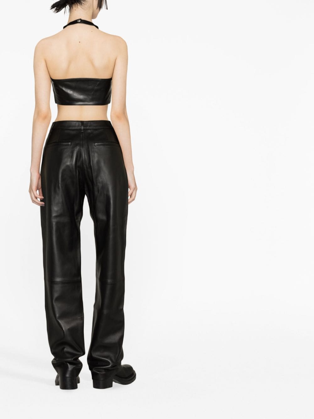 Shop Mainless Pleated Leather Straight Trousers In Black