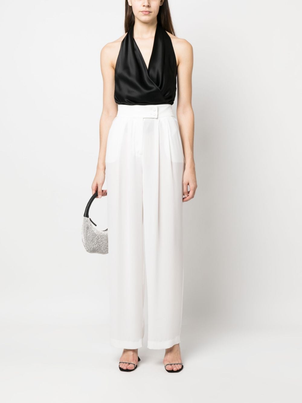 Shop Styland High-waist Wide-leg Trousers In White