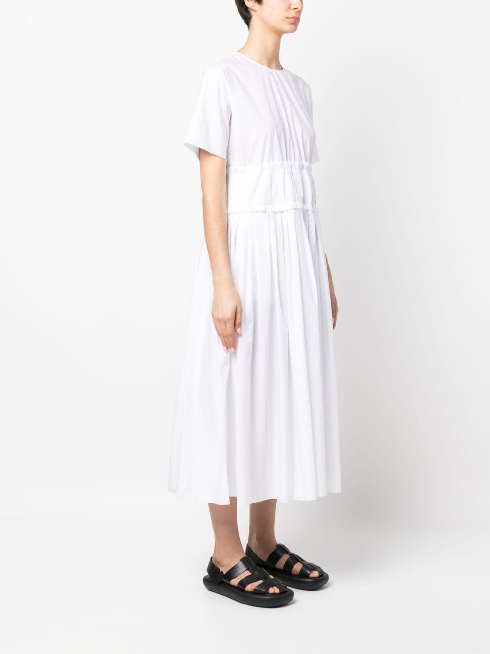 Shop Sara Lanzi Pleated Short-sleeve Cotton Dress In Weiss