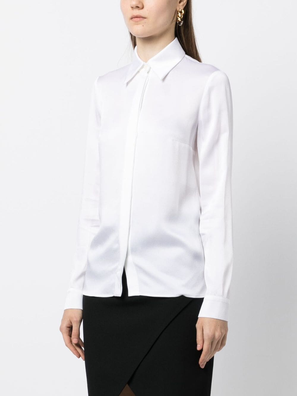 Shop Michael Kors Hansen Charmeuse Long-sleeve Shirt In Weiss