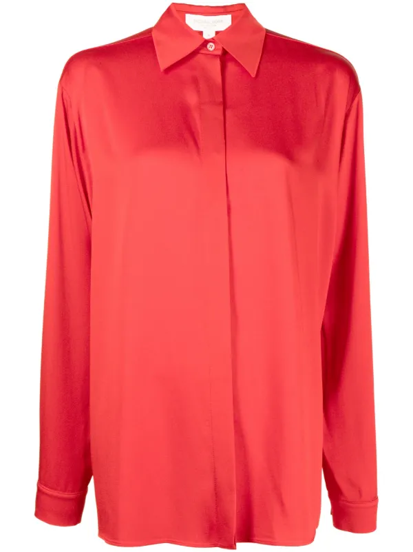 Michael Kors Collection Pointed-collar Long-sleeve Shirt in Red