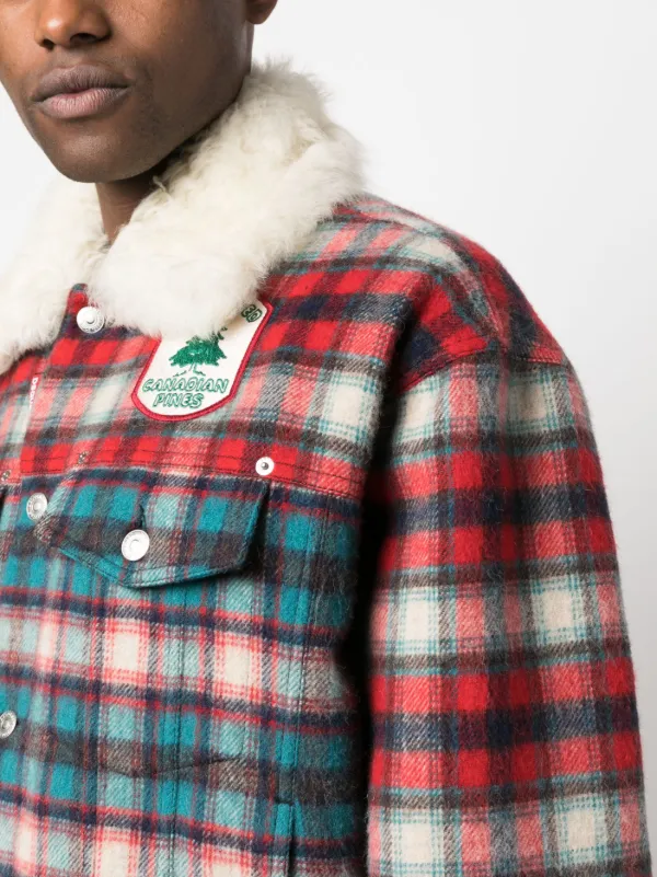 Plaid jacket 2024 with fur collar