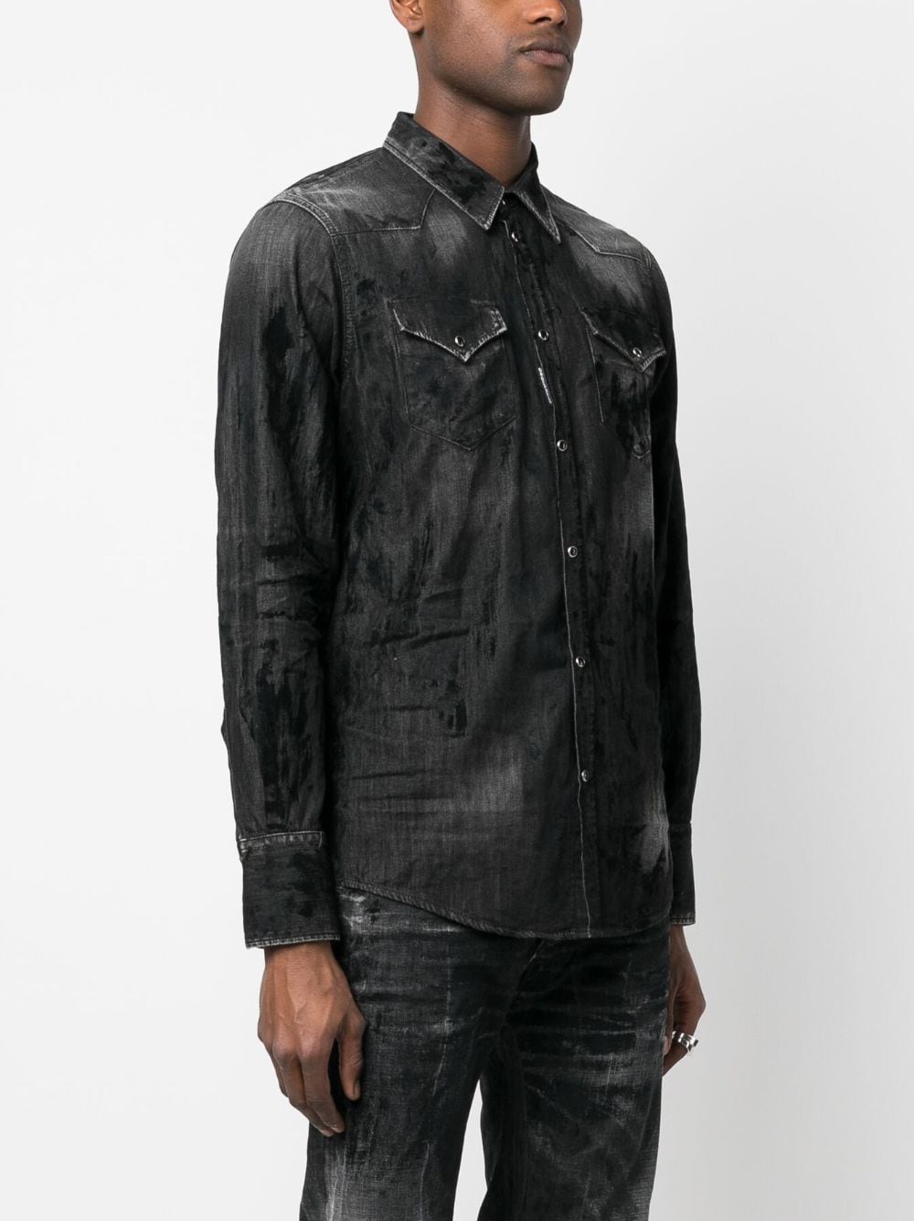 Shop Dsquared2 Distressed-finish Denim Shirt In Black