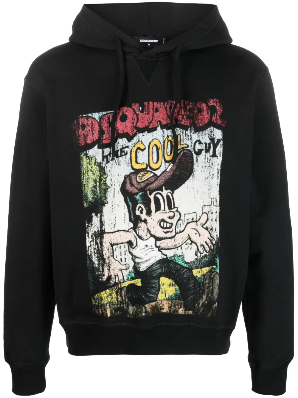 Shop Dsquared2 Graffit-print Cotton Hoodie In Black