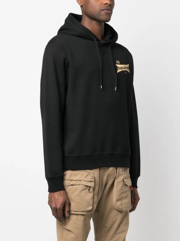 DSQUARED2 logo-print Cotton Hoodie | Black | FARFETCH