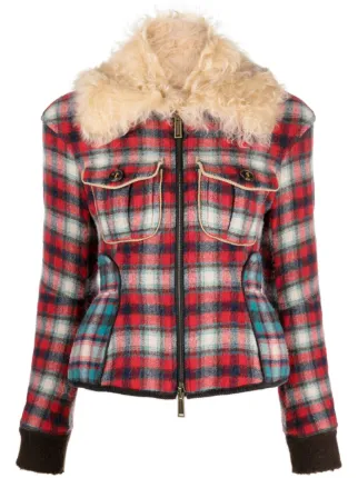 Plaid jacket fur collar hotsell