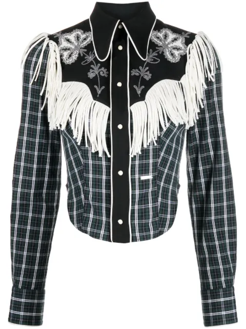 DSQUARED2 fringe-detail plaid-pattern shirt
