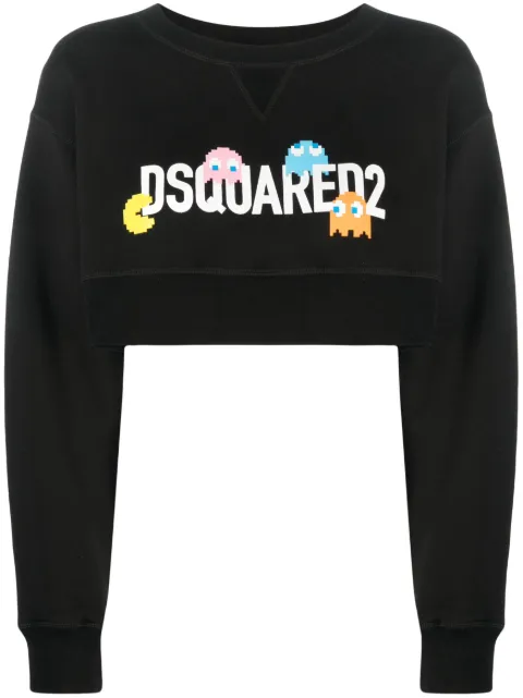 DSQUARED2 로고 프린트 크롭 스웨트셔츠