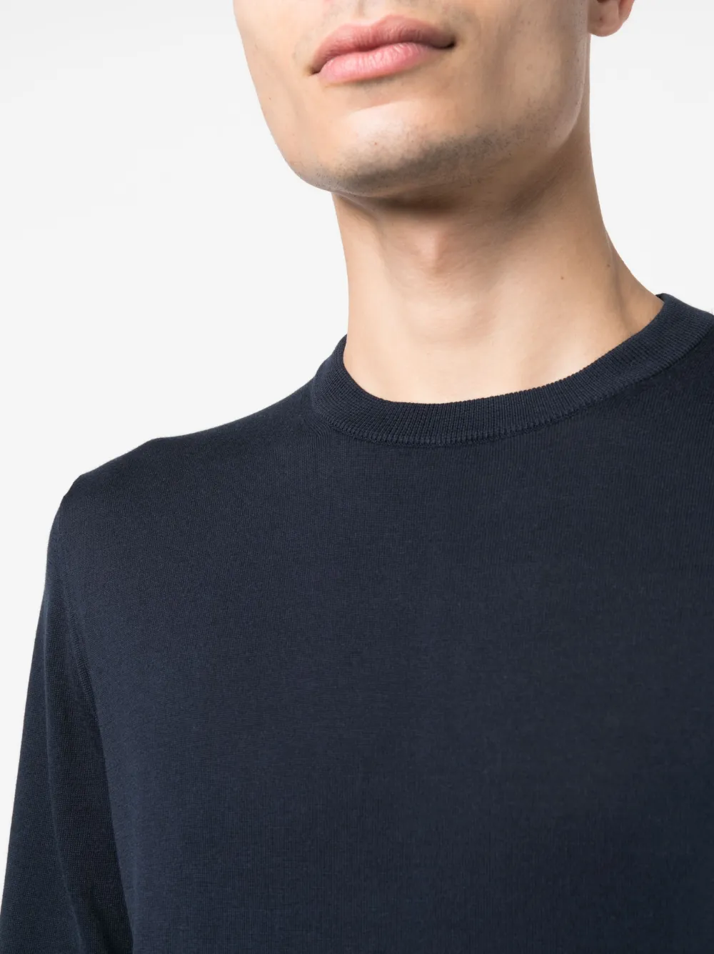 Eleventy Ribbed High Neck Knit Contrast Neckline In Blue