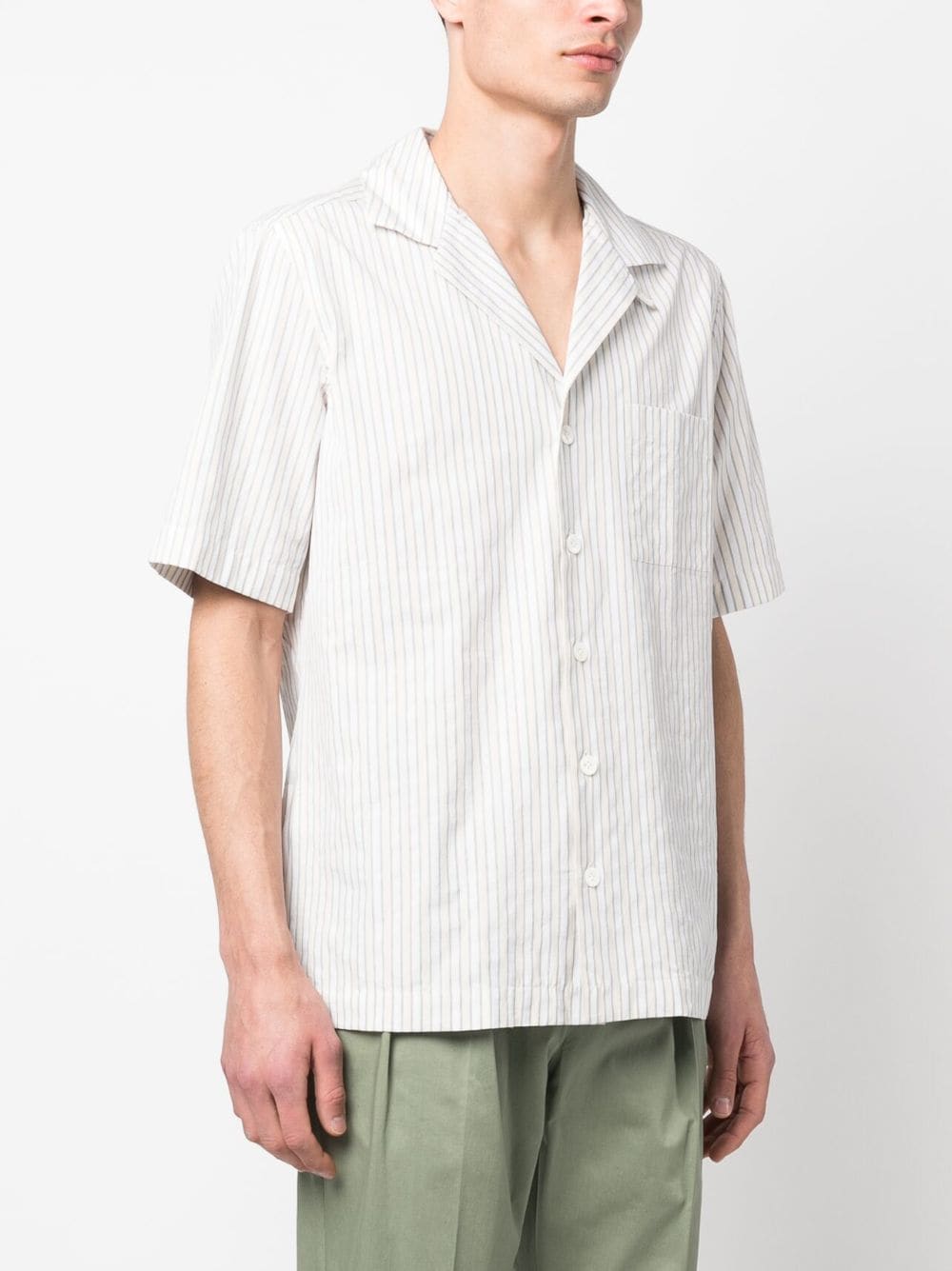 Shop Lardini Striped Short-sleeve Cotton Shirt In Neutrals