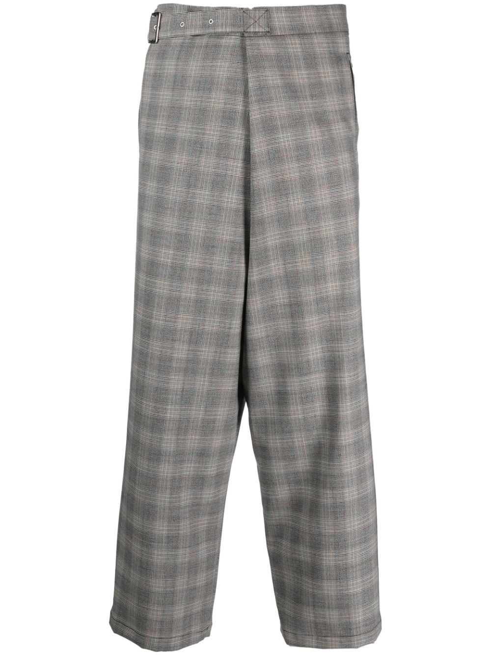 check-print wool trousers