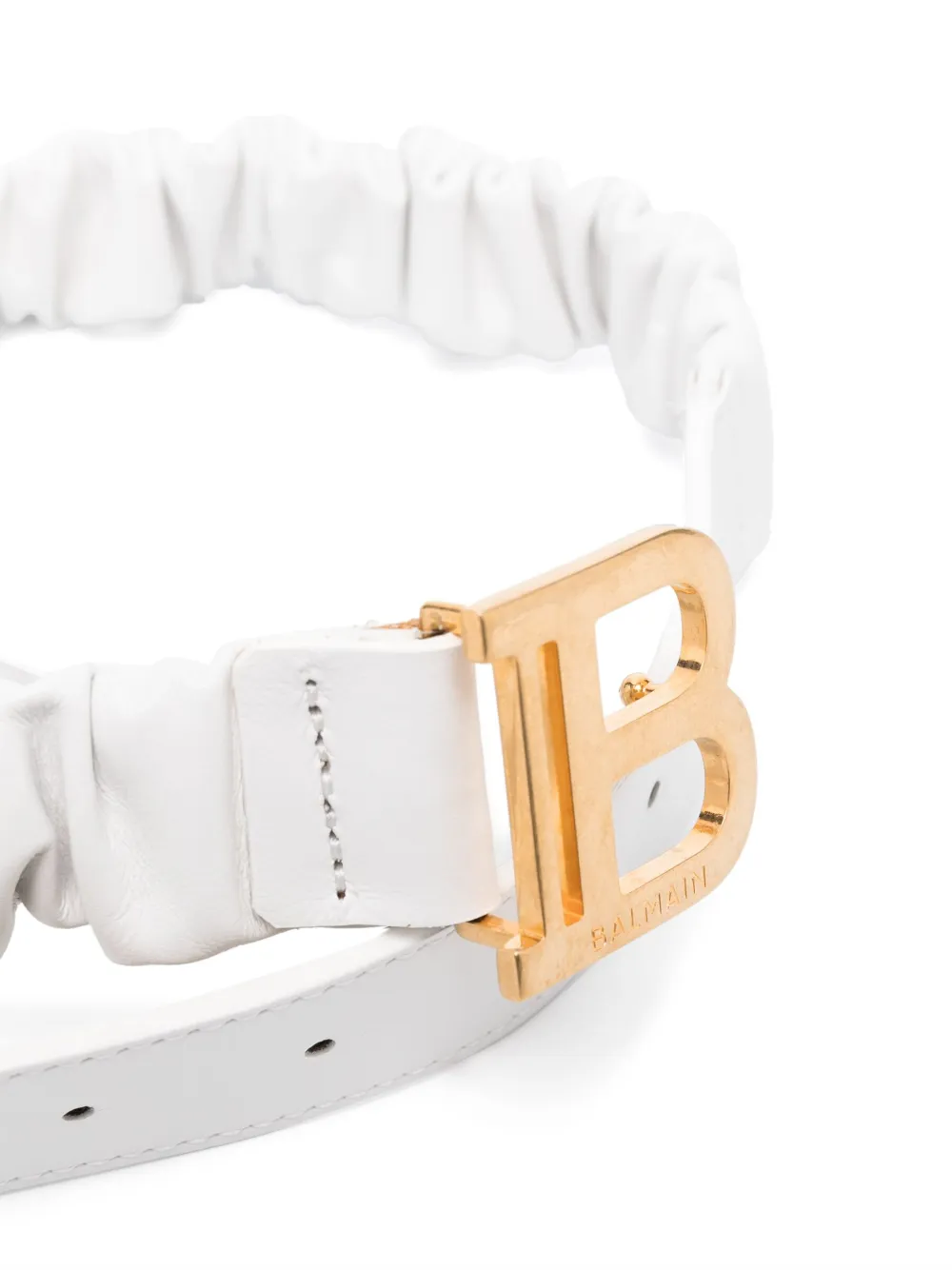 Balmain Logo-buckle Leather Belt In White