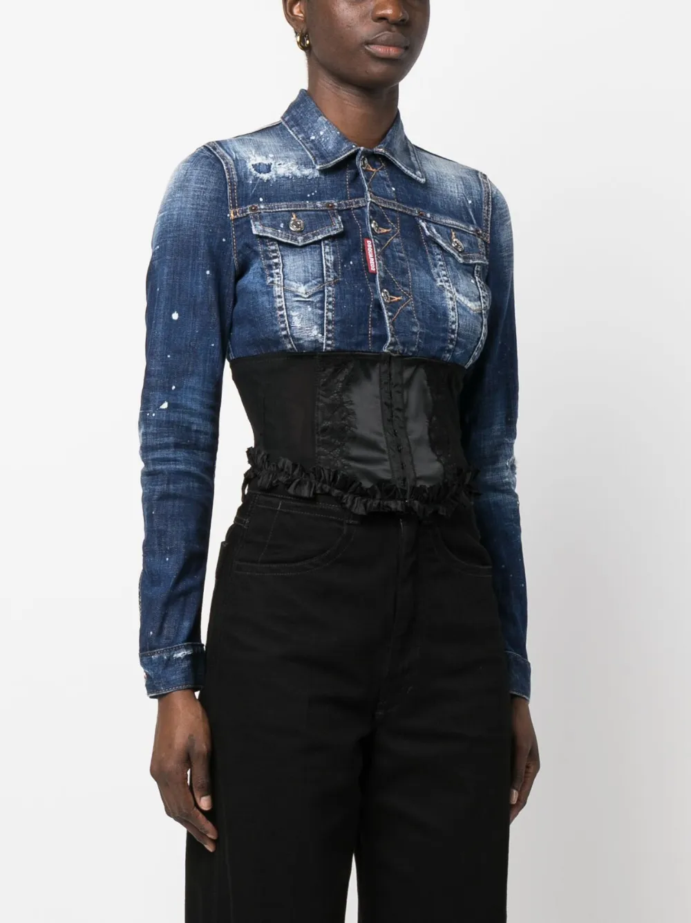 Dsquared2 Blue Distressed Shirt Collar Jacket In Blue