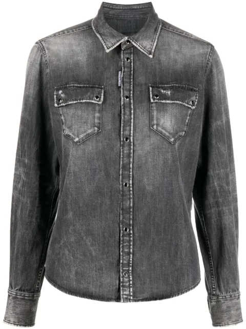 DSQUARED2 faded-effect press-stud shirt 