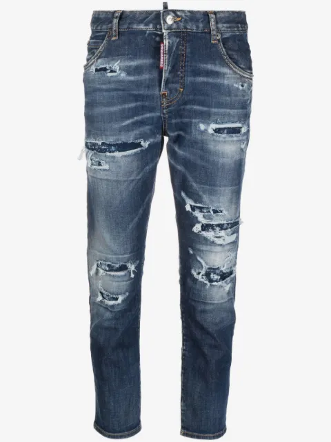 DSQUARED2 distressed logo-patch cropped jeans