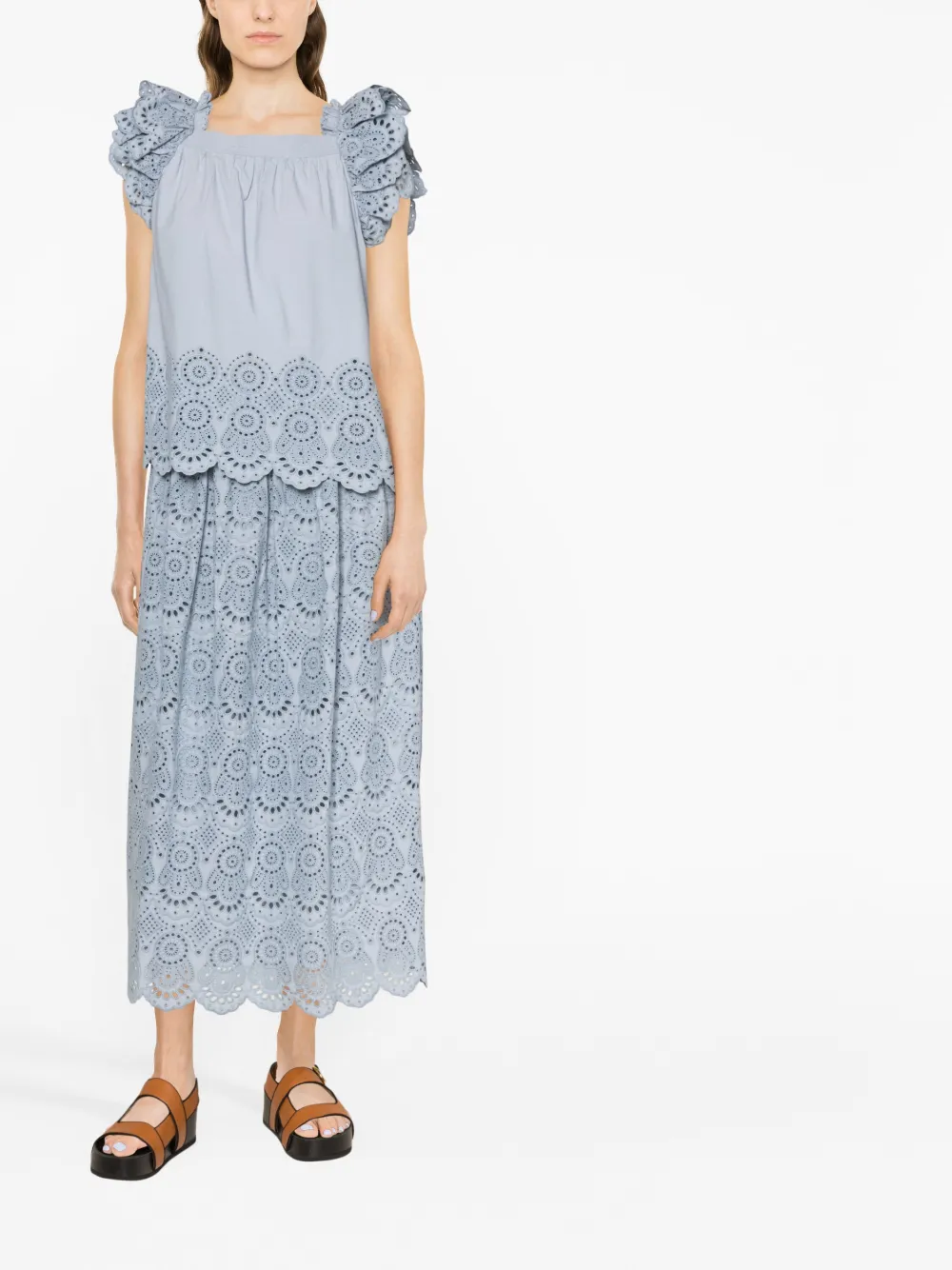 Shop Ulla Johnson Clarabella Eyelet-detail Skirt In Blue