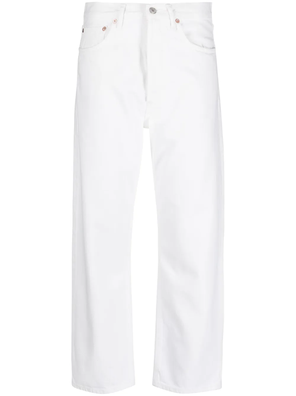 Shop Agolde Cropped Denim Jeans In White