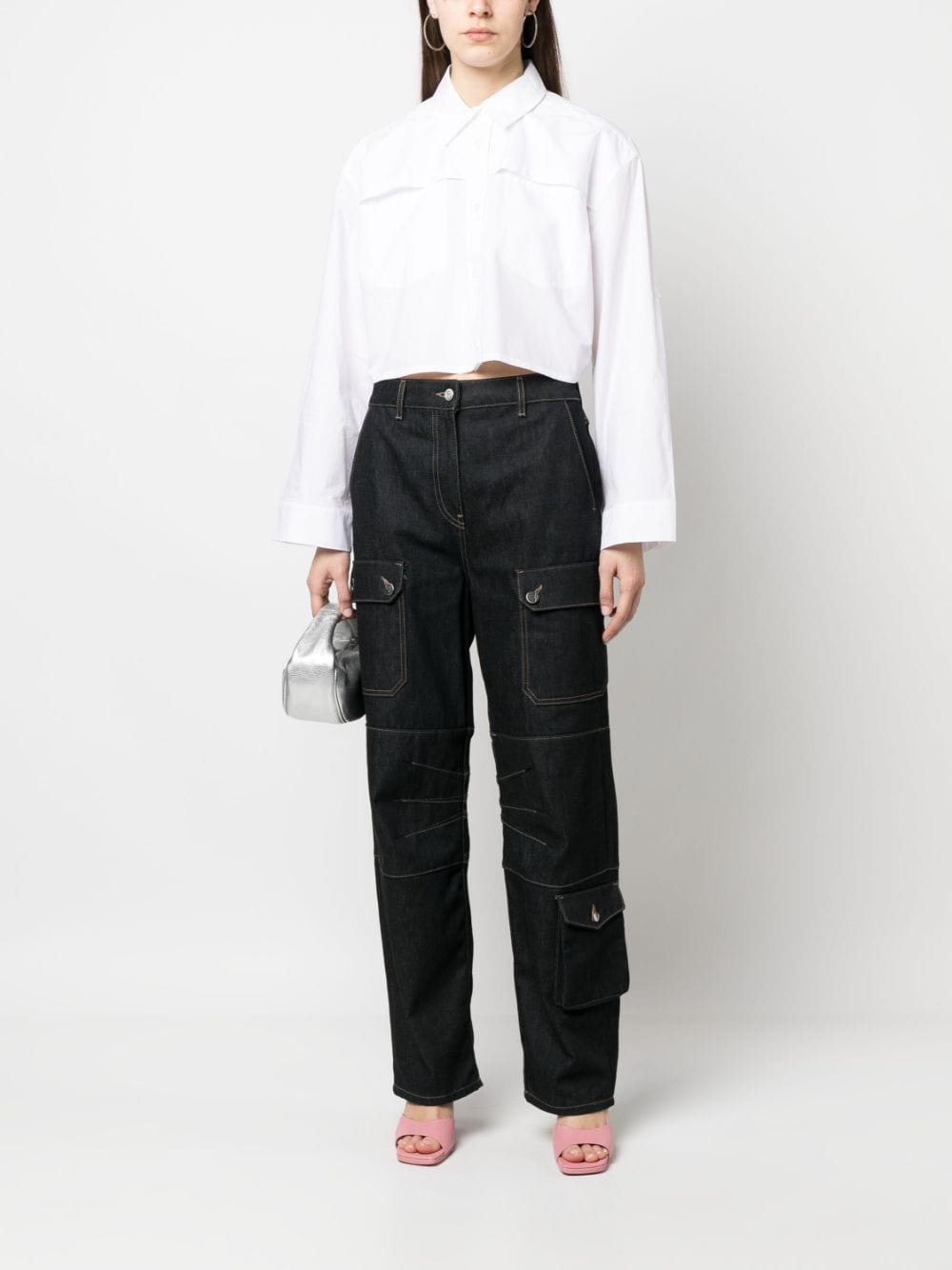 Shop Remain Long-sleeve Cropped Shirt In Weiss