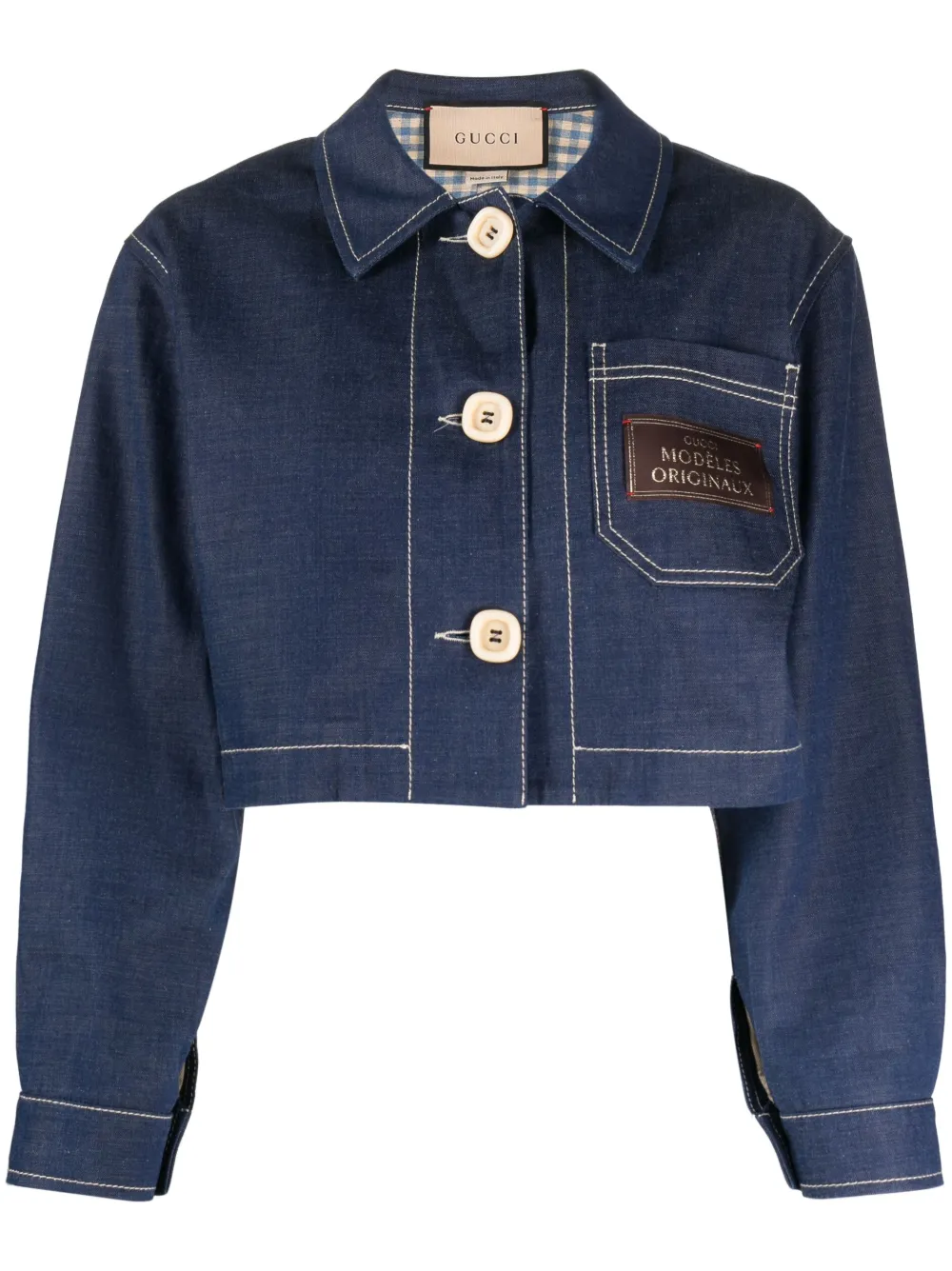 Gucci Veste Crop En Jean à Patch Logo Farfetch