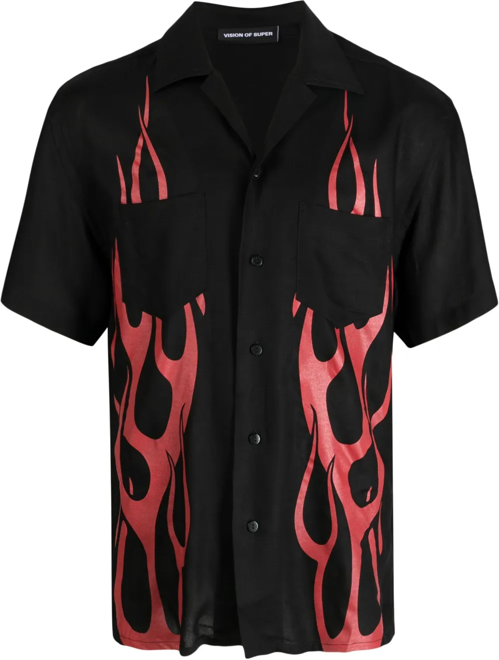 Vision Of Super Flame-print Short-sleeve Shirt In Black