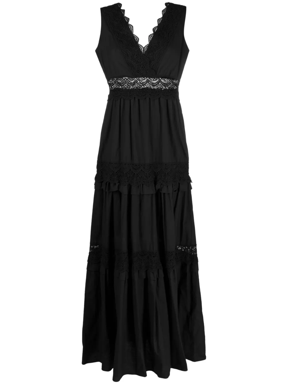 Twinset Sleeveless Long Laced Dress In Schwarz