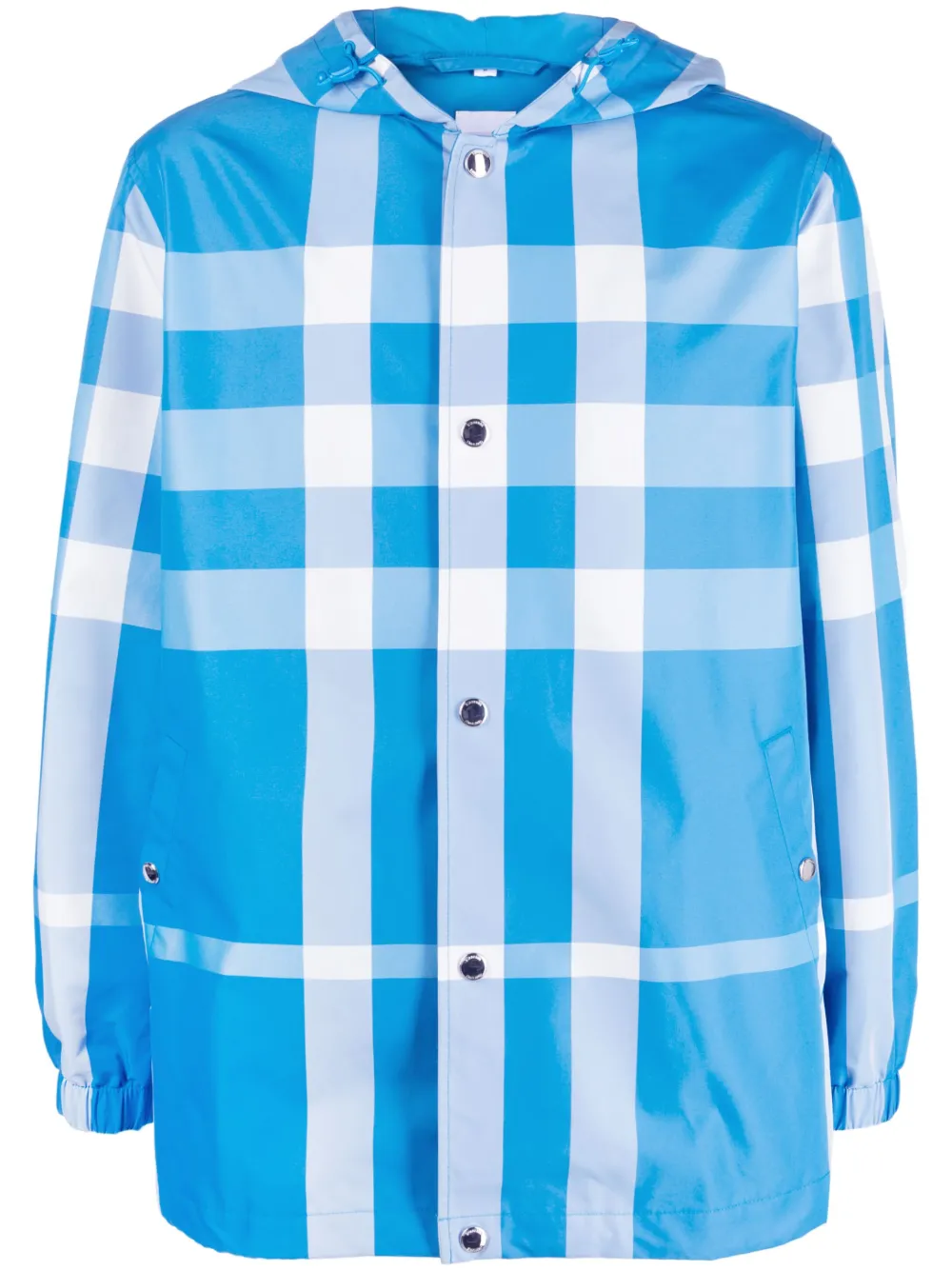 Burberry Checked Hooded Drawstring Jacket In Vivid Blue