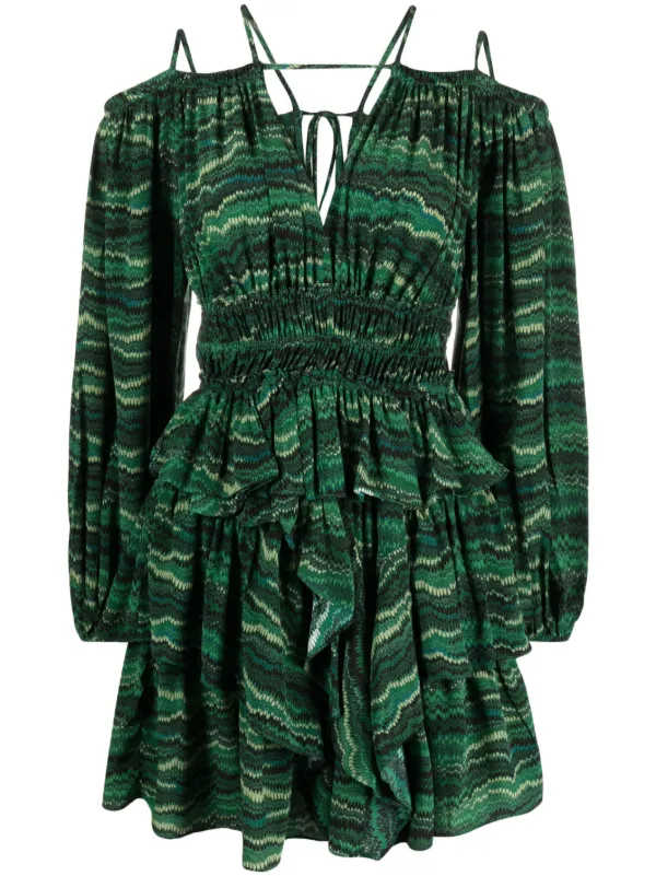 green emerald velvet dress Hartigan Dress - Portrait In Green Printed Off the Shoulder Mini Cotton  Dress