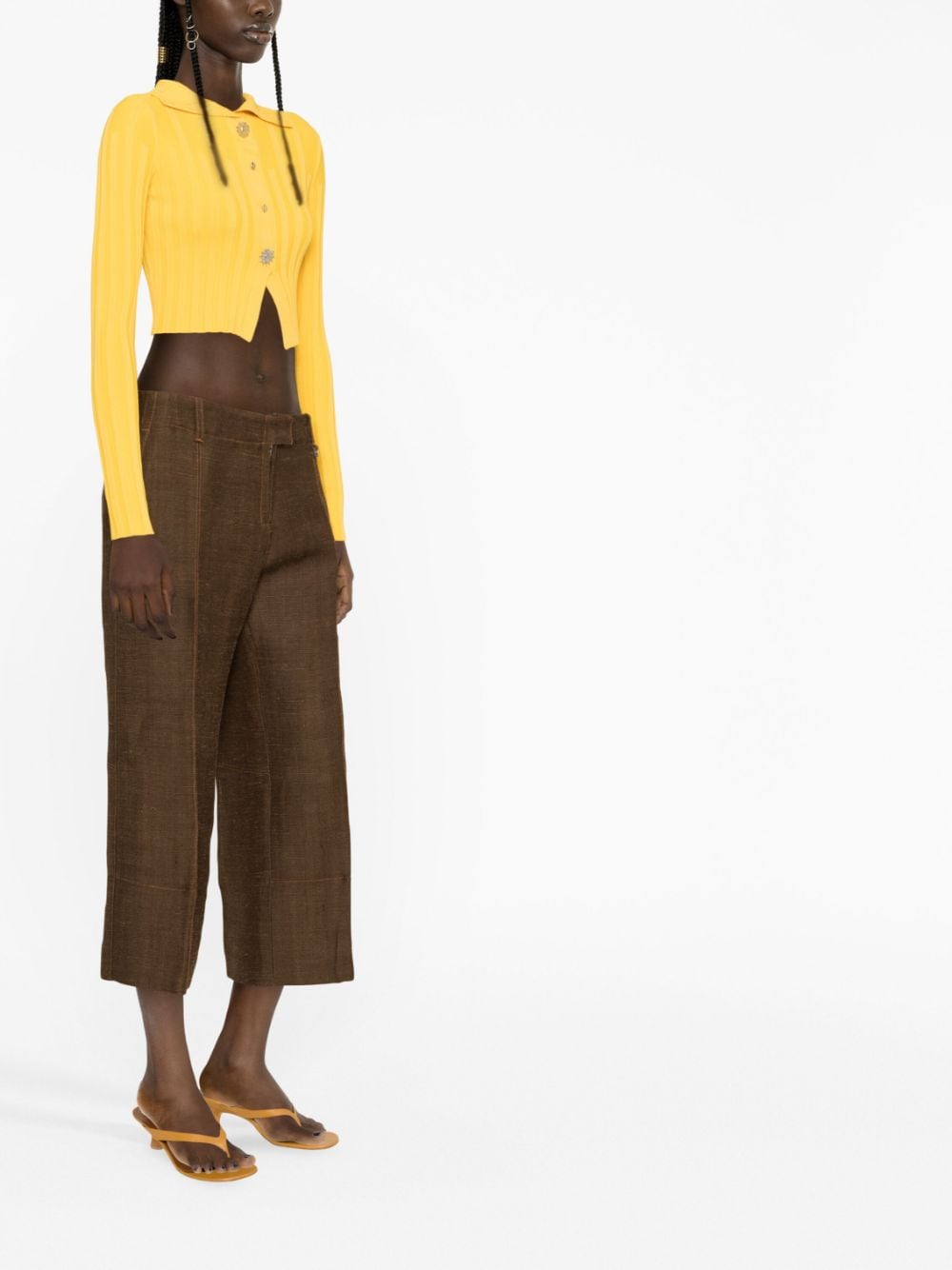 Shop Jacquemus Areia Cropped Trousers In Braun