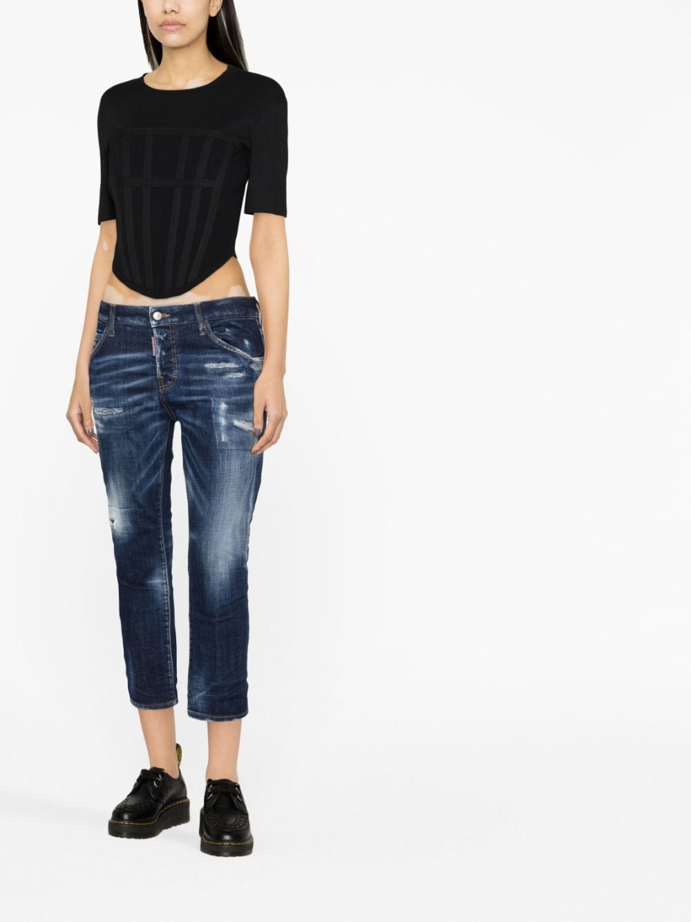 Shop Dsquared2 Distressed Cropped Jeans In Blau