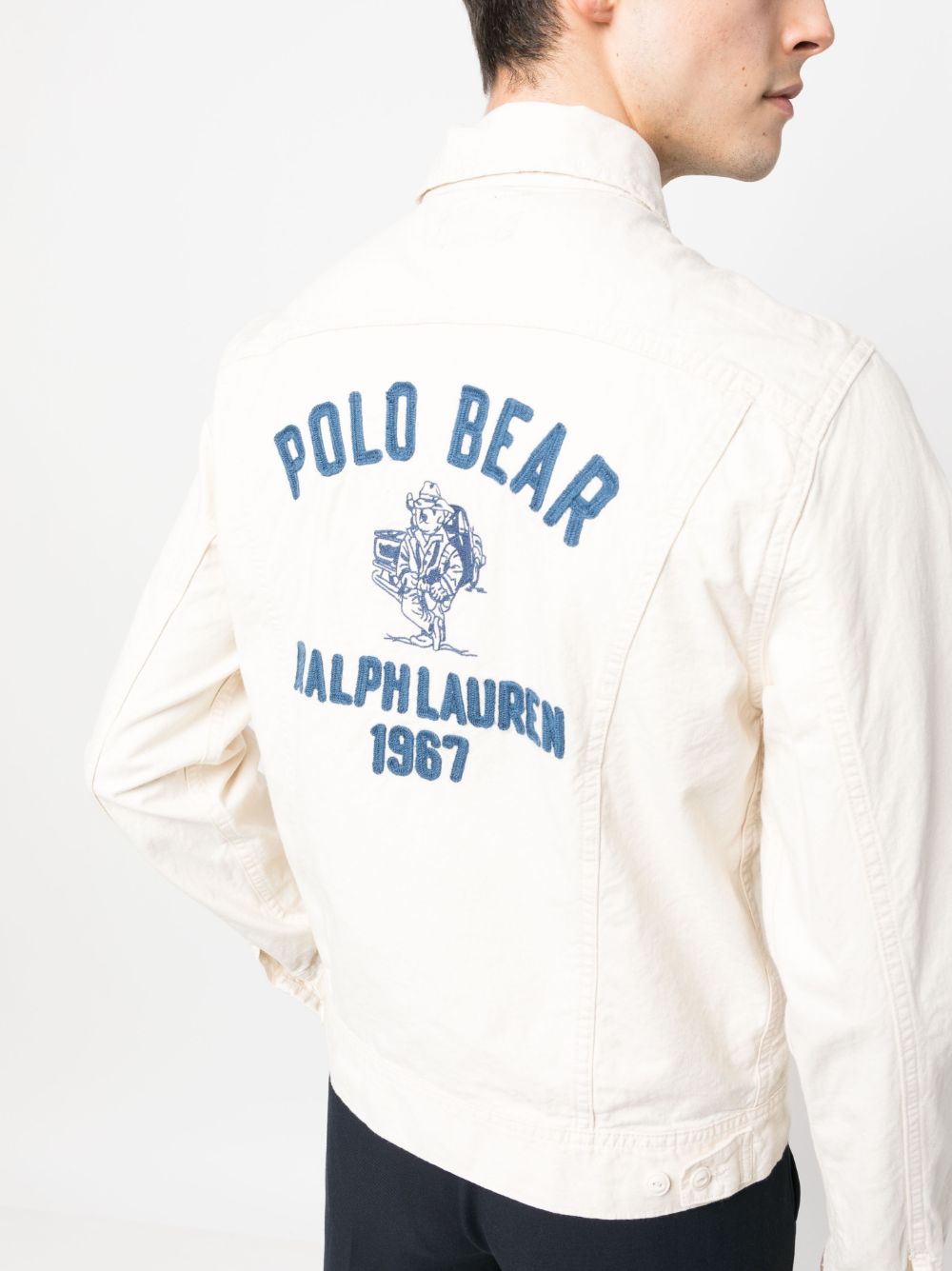 Shop Polo Ralph Lauren Chenille Logo Patch-detail Denim Jacket In Nude