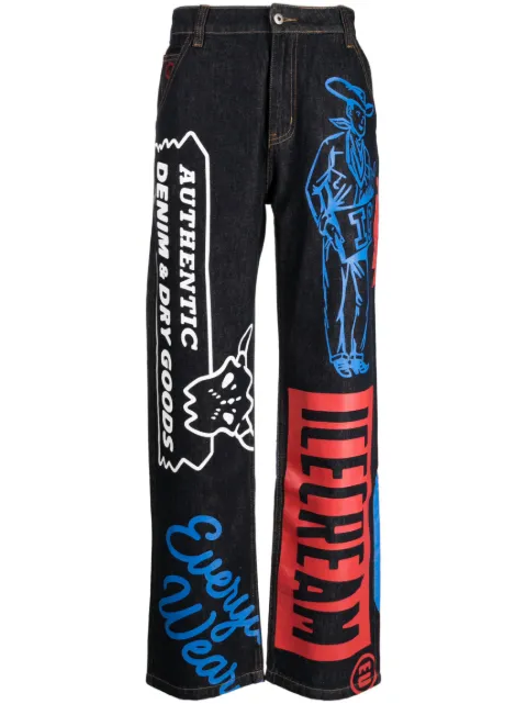 ICECREAM cartoon-print wide-leg jeans