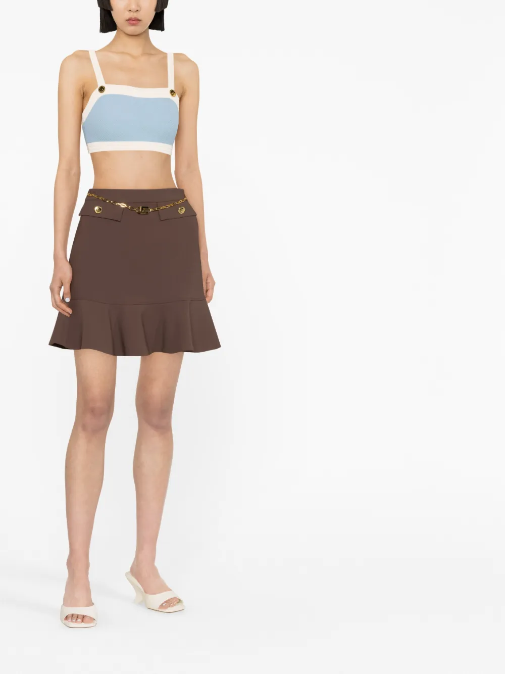 Elisabetta Franchi Mini-rok met ruche - Bruin
