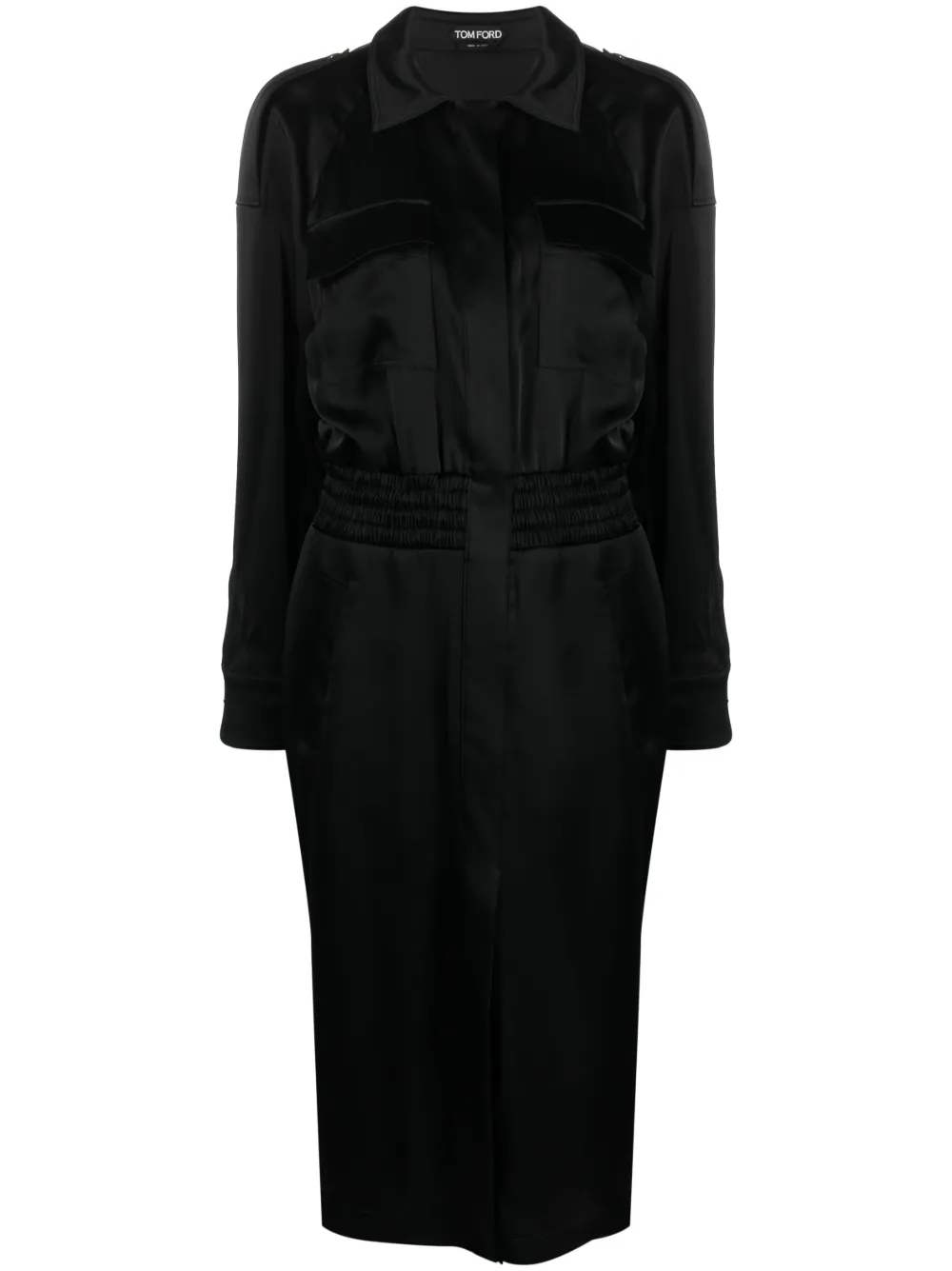 Tom Ford Chest-pocket Long-sleeve Midi Dress In Schwarz