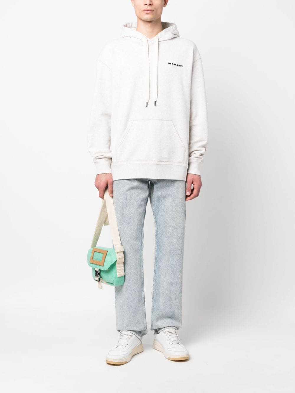 Shop Marant Embroidered-logo Drawstring Hoodie In Nude