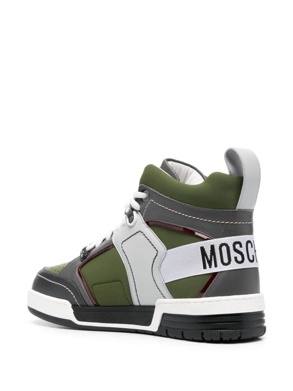 Shop Moschino Colour-block High-top Sneakers In Green