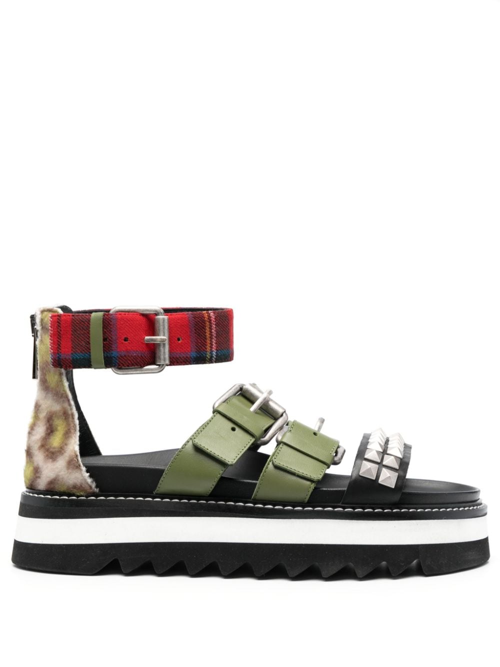 Moschino Stud-embellished Leather Sandals In Green
