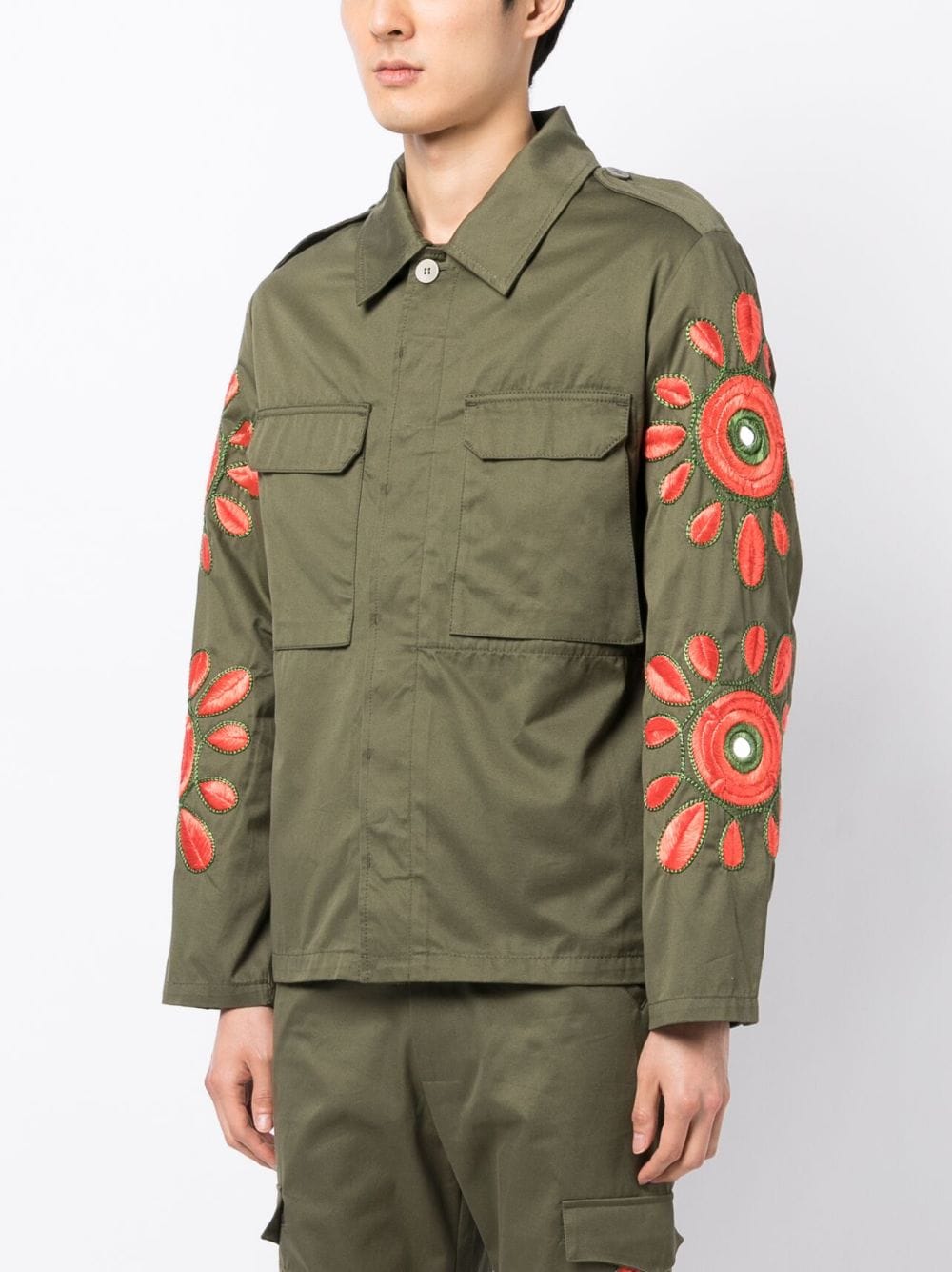 Shop Bluemarble Embroidered Military-style Overshirt In Grün
