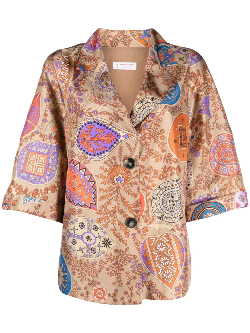 Alberto Biani crop-sleeve silk shirt - Neutrals