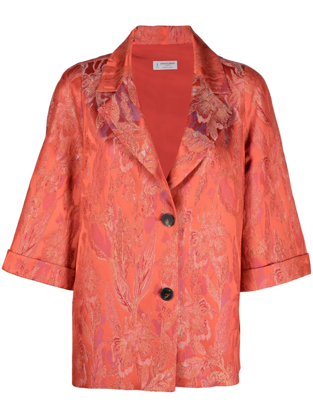 Alberto Biani floral-embroidery crop-sleeve blazer - Red
