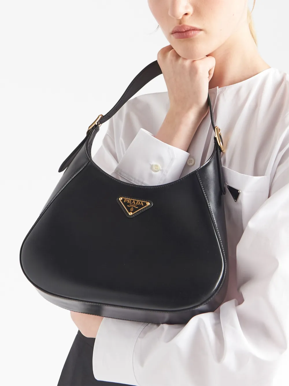 Prada Medium Leather Hobo Shoulder Bag