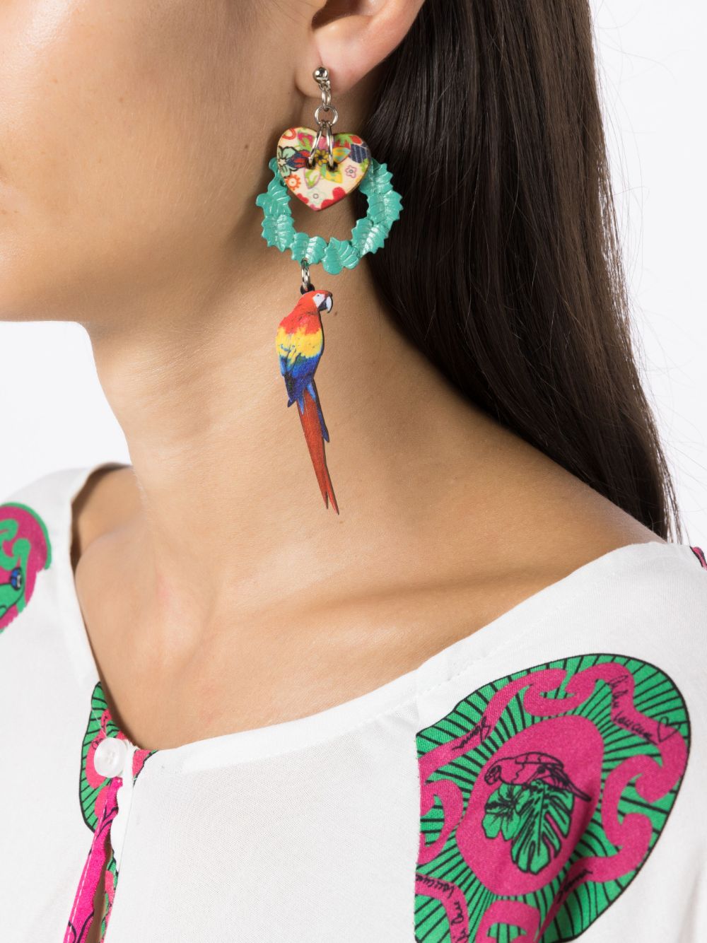 Shop Amir Slama Bird-charm Drop Earrings In Multicolour
