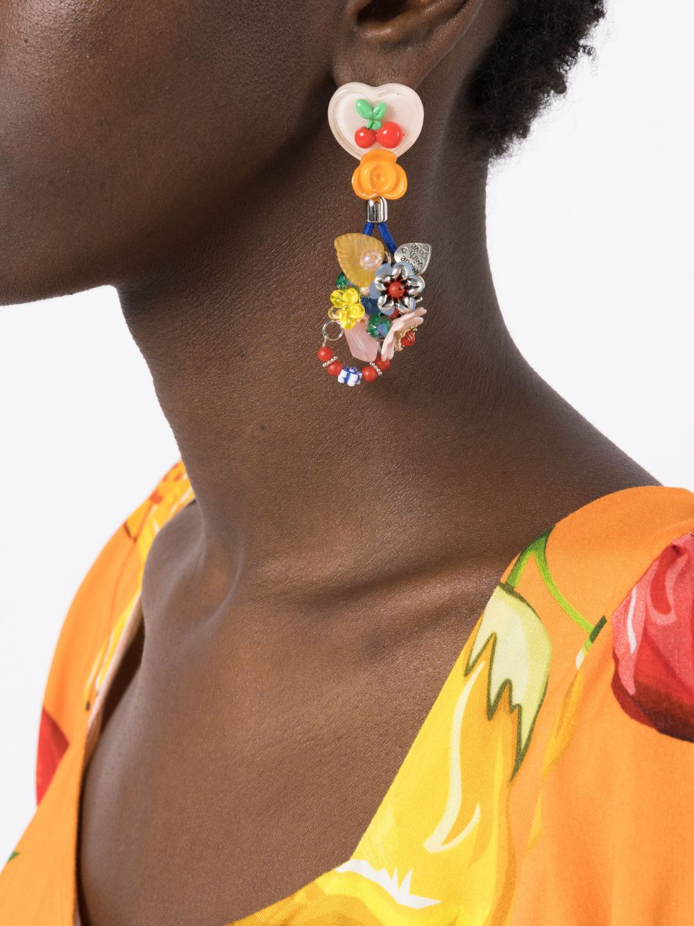Shop Amir Slama Cherry-motif Drop Earrings In Multicolour