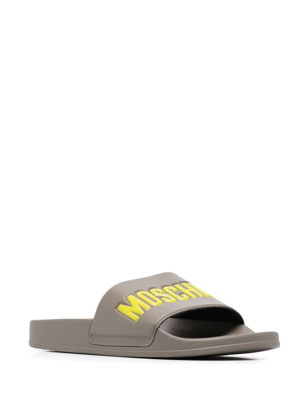 Shop Moschino Embossed-logo Sliders In Grey