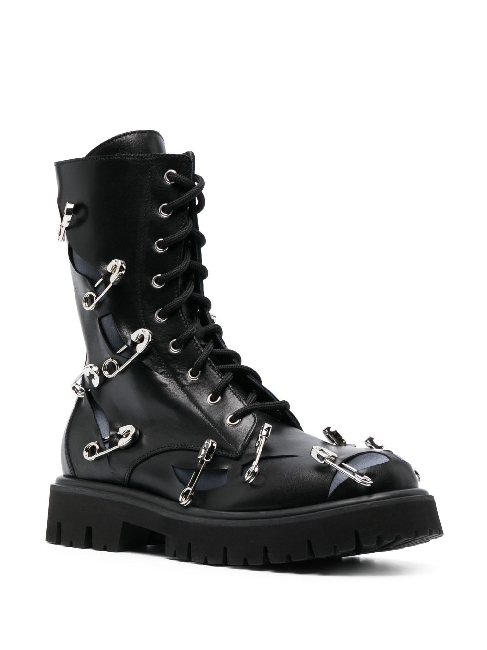 Moschino safety-pin leather lace-up boots - Zwart