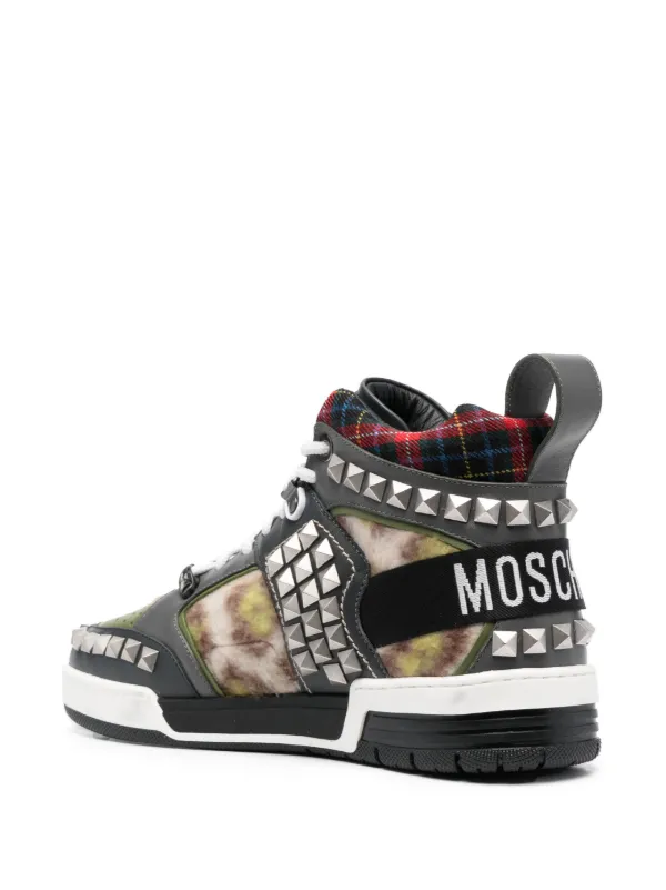 Moschino stud-embellished Patchwork Sneakers | Grey | FARFETCH