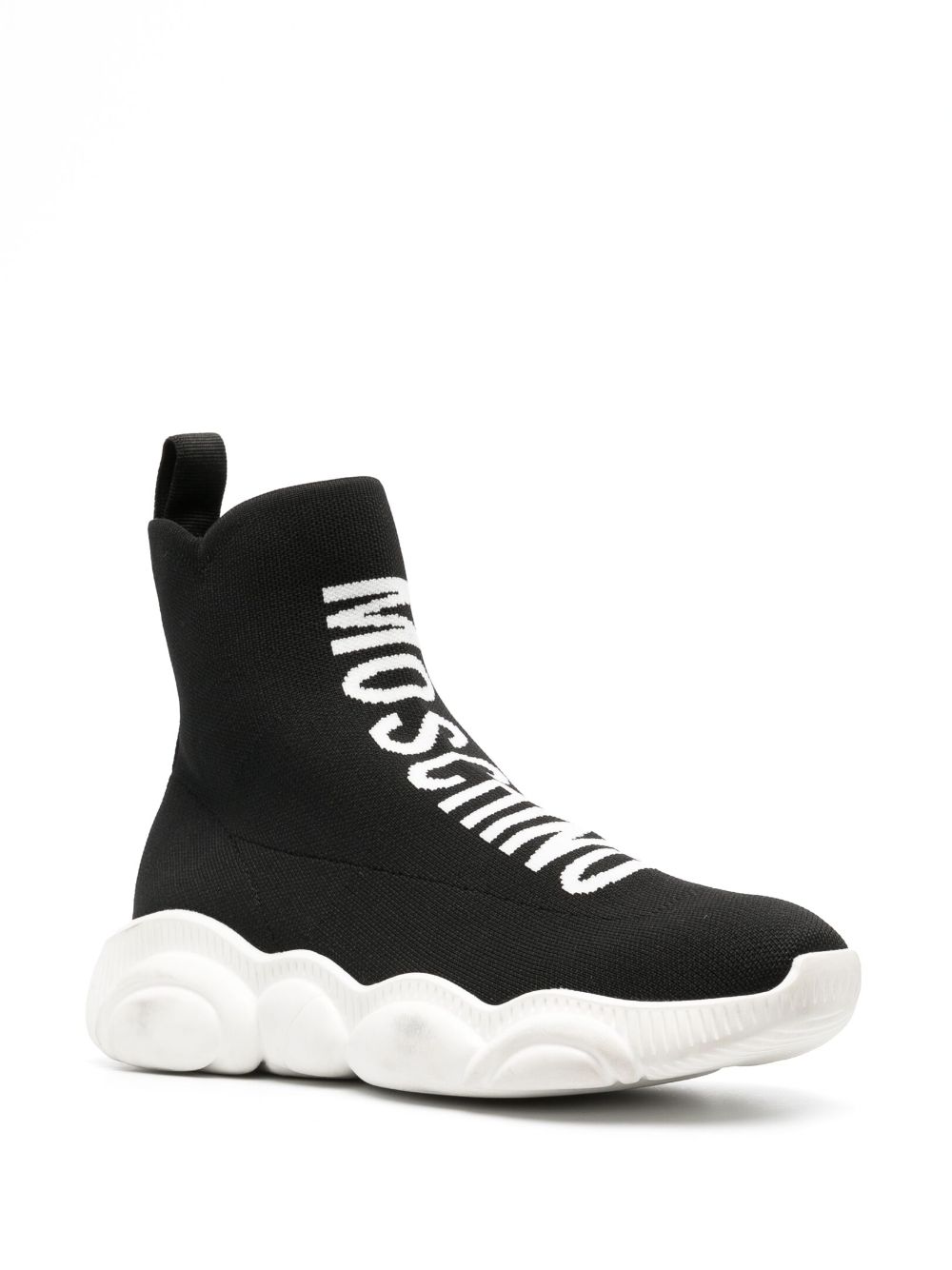 Shop Moschino High-top Knitted Sneakers In Black