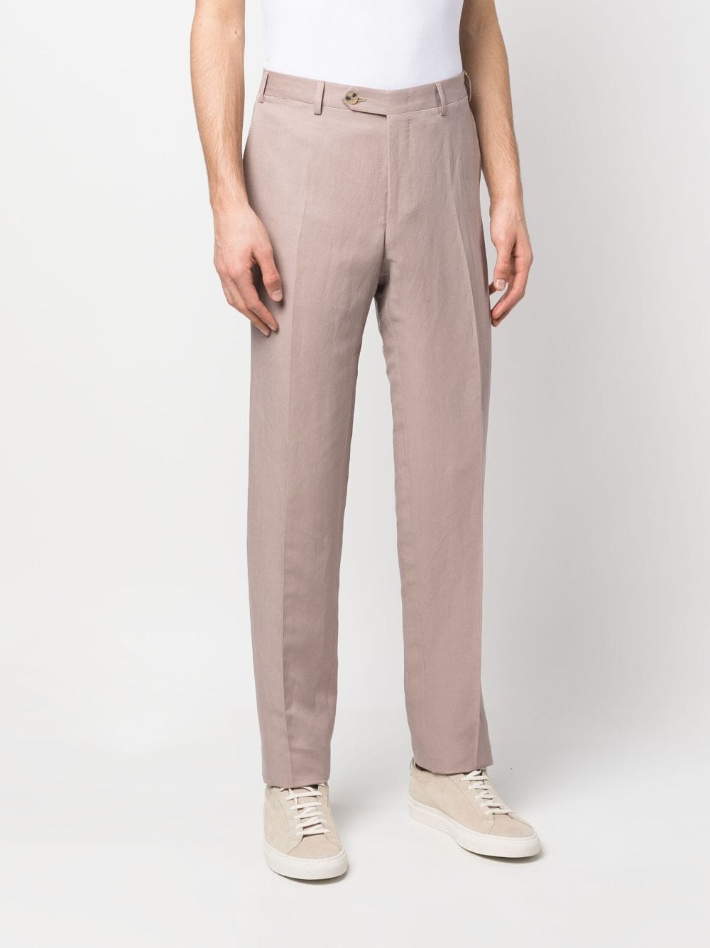 Shop Canali Tailored Linen-silk Trousers In Pink