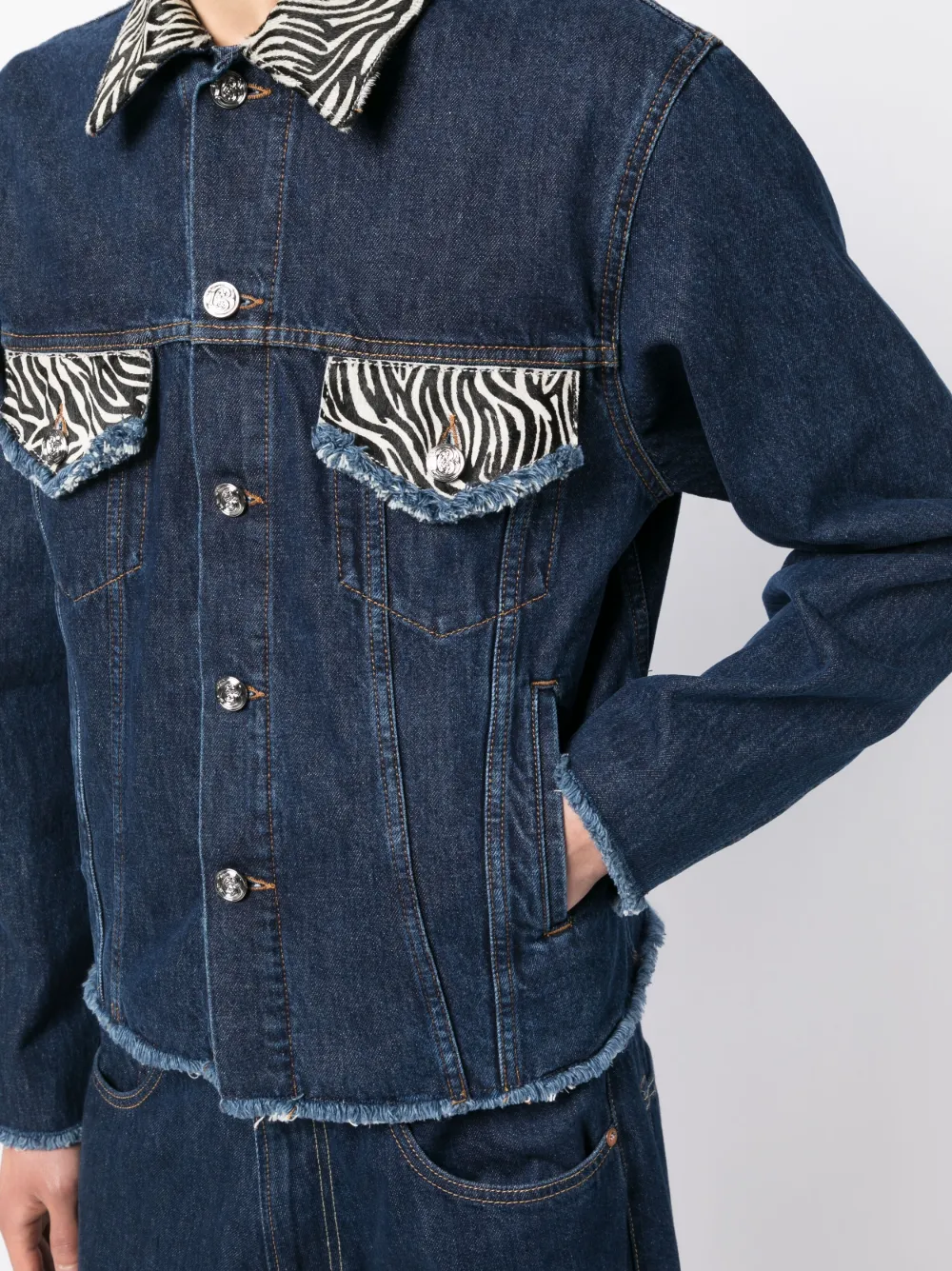 Bluemarble Navy Zebra Yokes Denim Jacket In Blau ModeSens
