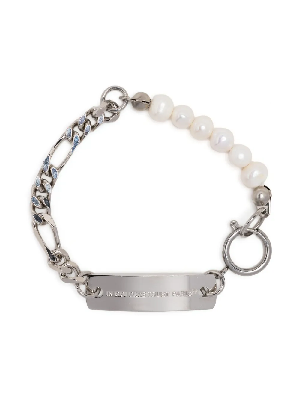 In Gold We Trust Paris Silver Pearl Figaro Bracelet In Silber
