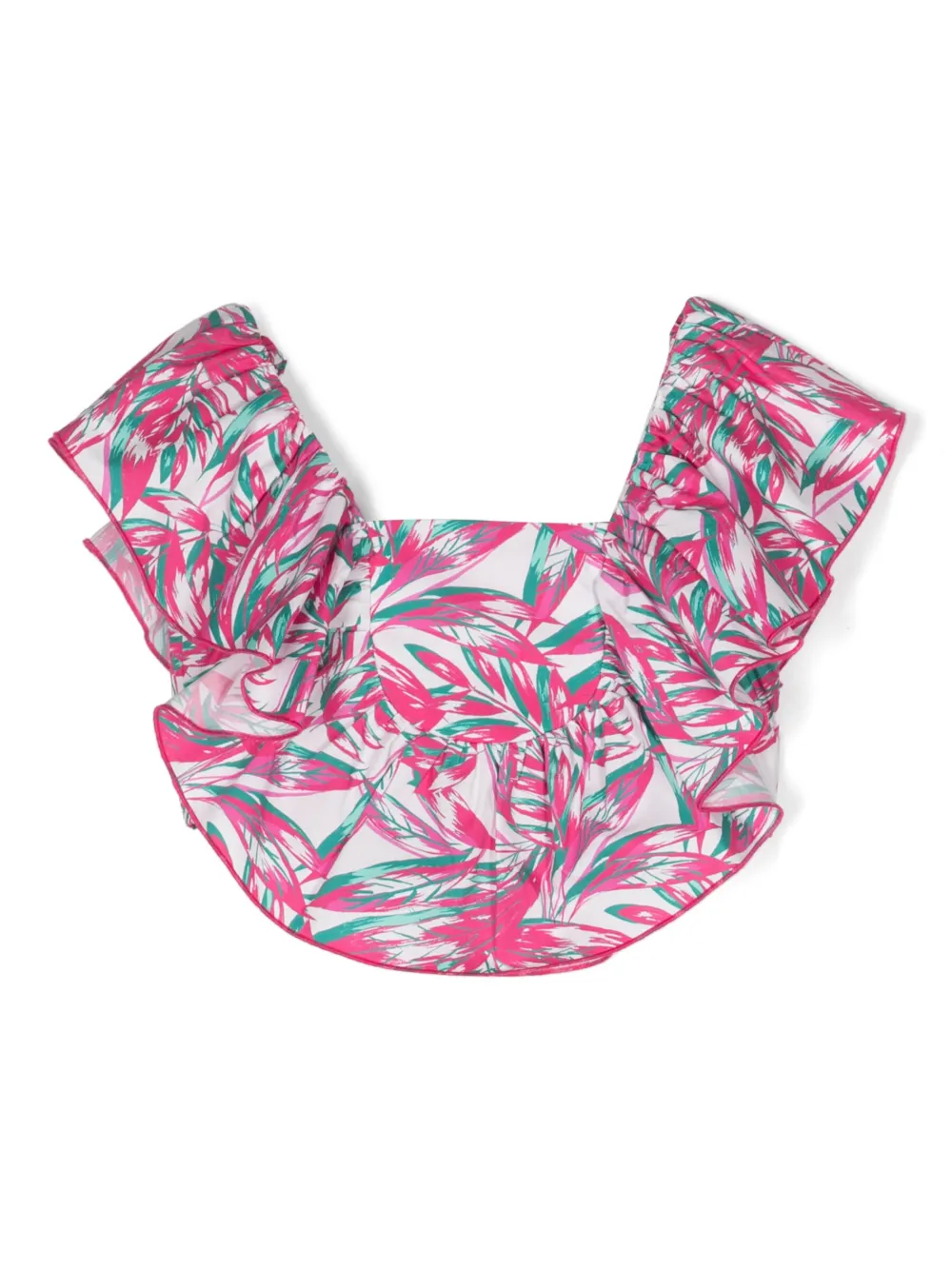 Patrizia Pepe Girl Kids' Leaf-print Ruffled Cotton Blouse In Pink
